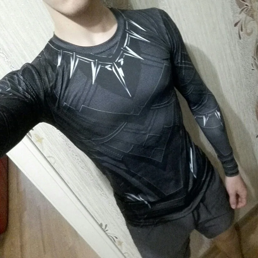 Black Panther 3D Kompresijas T Krekls Vīriešu Skriešanas Krekls Vīriešiem Sports garām Piedurknēm Sporta Apģērba Piemērotību Top Ātri Sausas Rashgard Vīrietis