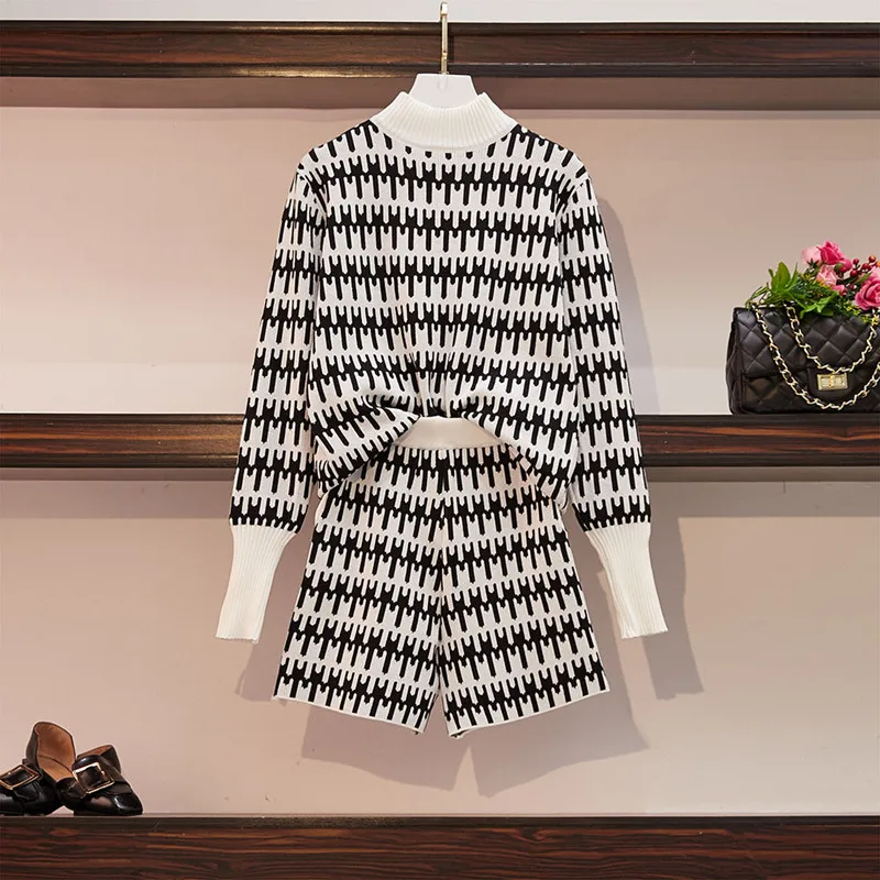 BLLOCUE 2020. gada Rudenī Eiropas Stilu Sievietēm ar garām Piedurknēm Džemperi Šorti 2gab Komplekti Sieviešu Vintage Modelis Žakarda Adījumu, Uzvalki