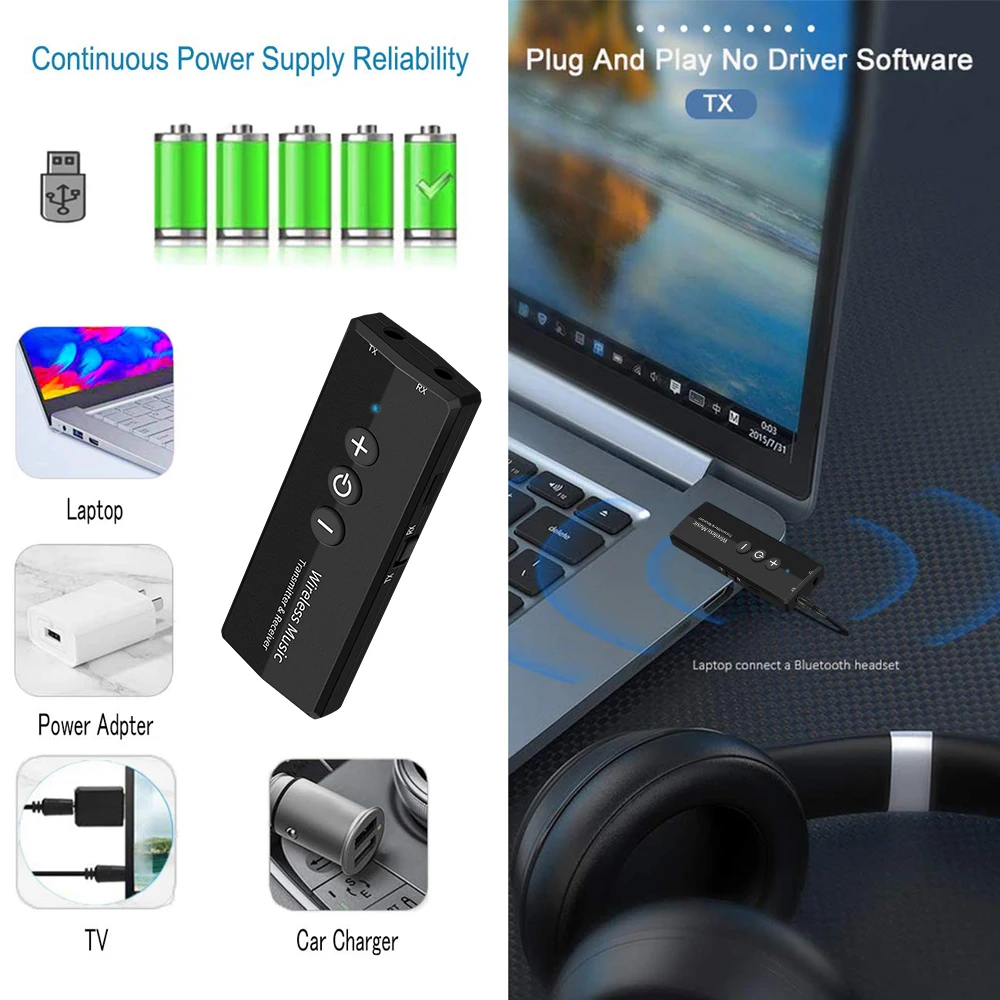 Bluetooth Audio Uztvērējs, Raidītājs V5.0 Bezvadu Audio Dongle RCA un 3,5 mm Ligzda Aux 3 in 1 Adapteris Mājas TV Austiņas PC Auto
