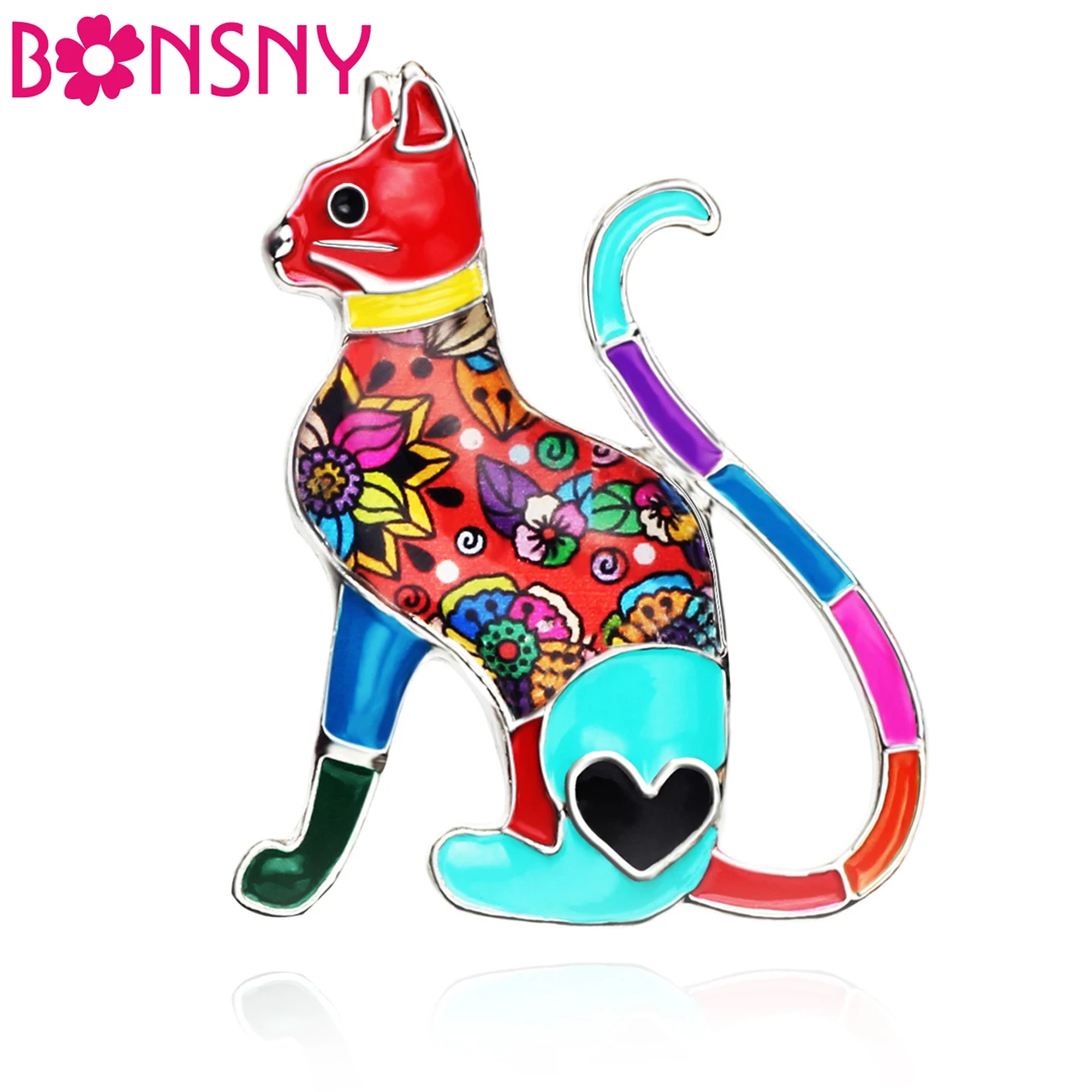 Bonsny Sakausējuma Emaljas Elegants Kaķis Piespraudes Pin Drēbes Šalle Apdare Modes Rotaslietas Sievietēm, Meitenēm, Dāmām, Pet Mīļotājiem Dāvanu Karstā