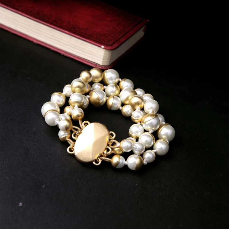 Chunky Moderns Rotaslietas Elegantas Dāmas Vintage Imitētu Pērle Matēts Zelta Rokassprādzi Magnētu Aizdare Fāzēm, Aproces Aproce