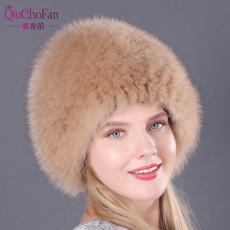 Dabas Fox Kažokādas Cepures Sievietēm, dabīgās Kažokādas Beanies Klp Adītas Cepures krievu Ziemas Biezs Silts Modes Cepures Silver Fox Kažokādas Cepures dāma