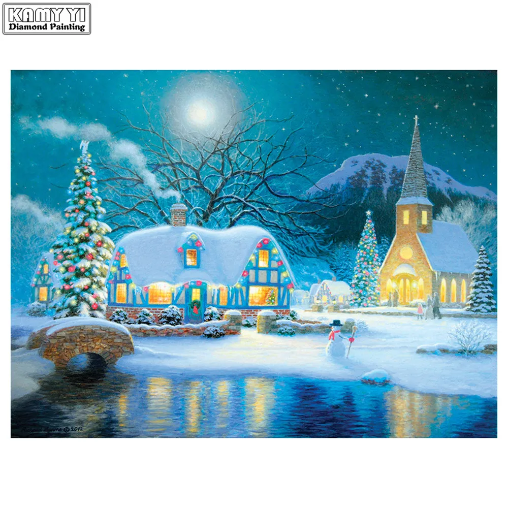 Dimanta Krāsošana Pilnu Kvadrātveida Snowscape Ziemassvētku Vakarā Cross Stitch DIY Dimanta Izšuvumi Pilna Rhinestones Mozaīkas Mājas Dekoru