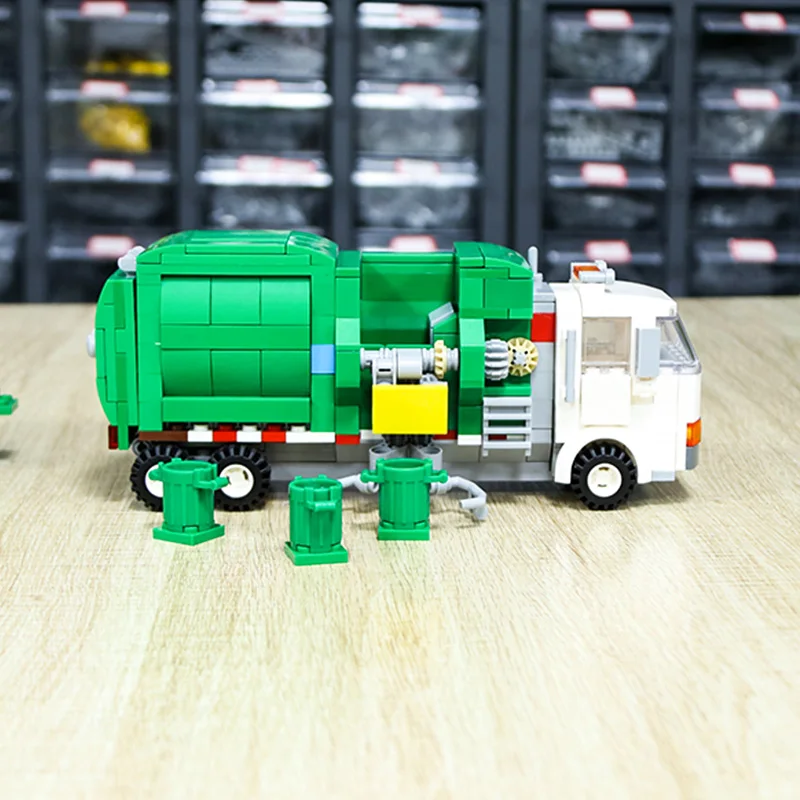 DIY Sanitārijas Transportlīdzekļa Celtniecības Bloki Automašīnas Modeļa Rotaļlietu, Pilsētas Pakalpojumu Garbage Truck Bērniem Ķieģeļus Celtniecības Rotaļlietas Bērniem Dāvanas