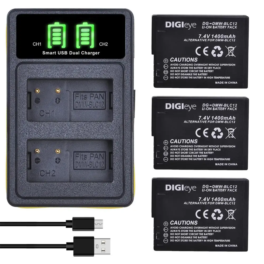 DMW-BLC12 BLC12E BLC12PP Akumulators + LED Dual Lādētāju W/ C Tipa par Panasonic Lumix DMC-FZ200 FZ1000 FZ2500 DMC-G5 G6 G7 GX8 G85
