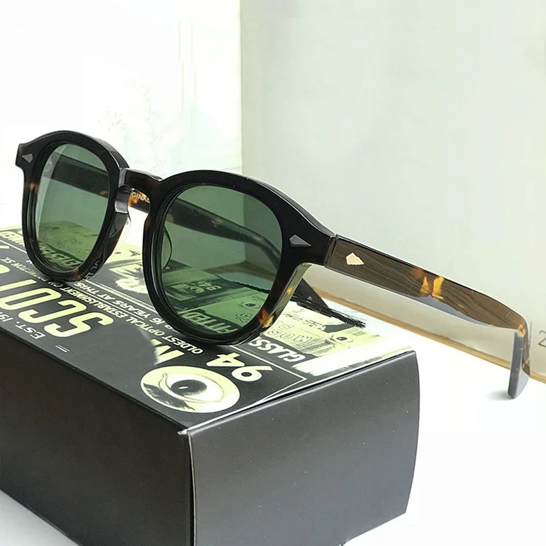 Džonijs Deps Polarizētās Saulesbrilles, Zaļās Lēcas Vīrietis Sieviete Modes Luksusa Band Vintage Acetāts Brilles Rāmis Ar Kasti, Augstas Kvalitātes