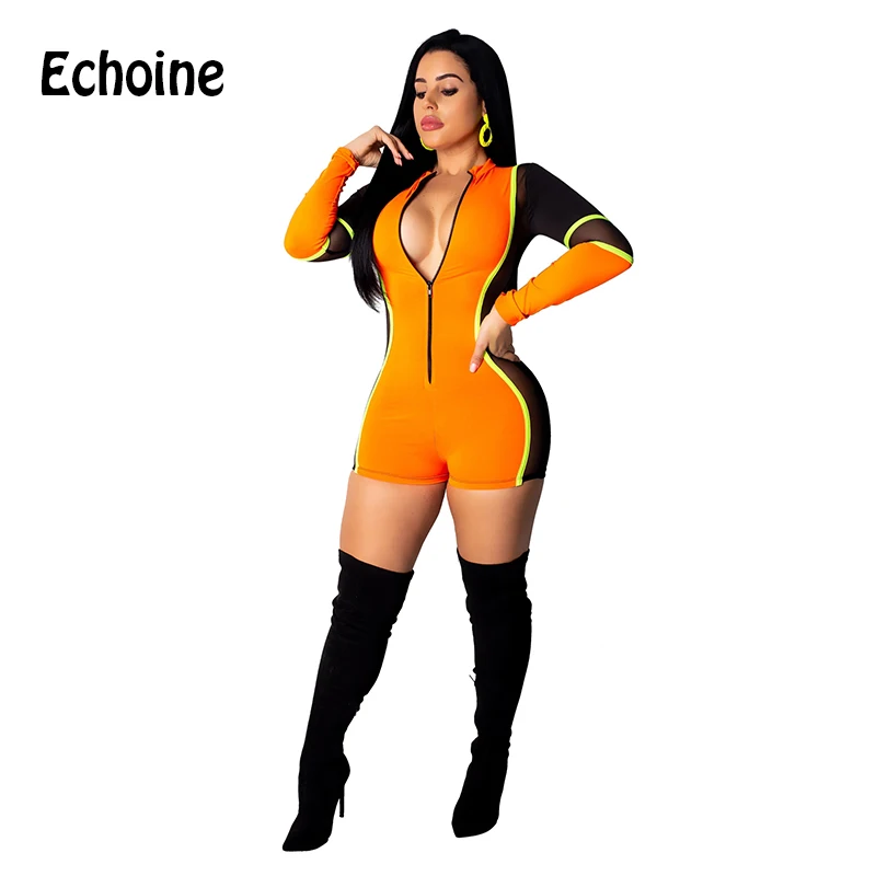 Echoine 2019 Jaunā Sieviešu Bodysuit Raibs, Krāsains Acu Redzēt Gan Bodycon Sexy Biker Jumpsuit Rāvējslēdzēju Līdz Bodysuits Sievietēm