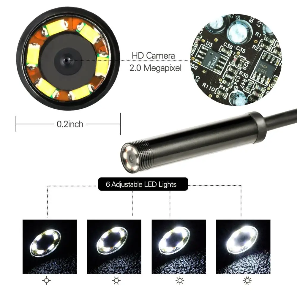 Endoskopu Kamera 7mm Elastīgu IP67 Waterproof 6 Regulējams Led Pārbaudes Borescope Kameru, Micro USB OTG C Tipa Android PC