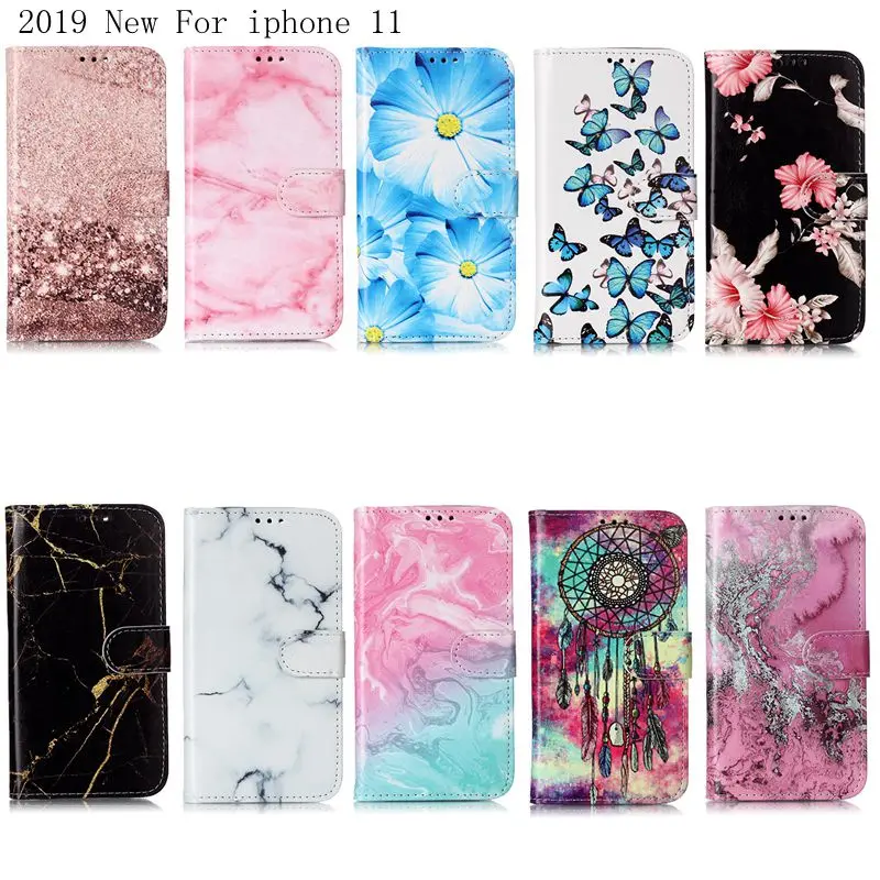 Flip Ādas Gadījumā sFor iPhone X XR XS MAX 8 7 6 6S Plus Coque iPhone 11 pro max 2019 Maka Segtu Marmora ziedu Telefonu Gadījumā