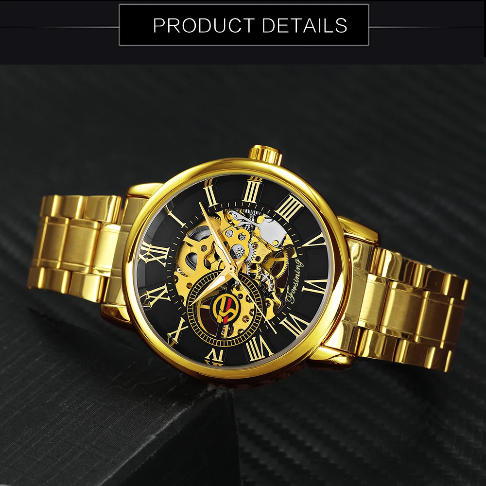 FORSINING Zelta Skelets Mehāniskās Vīriešu Pulksteņi Top Luksusa Zīmolu Vīriešu Skatīties Nerūsējošā Tērauda Siksniņa Modes Biznesa мужские часы