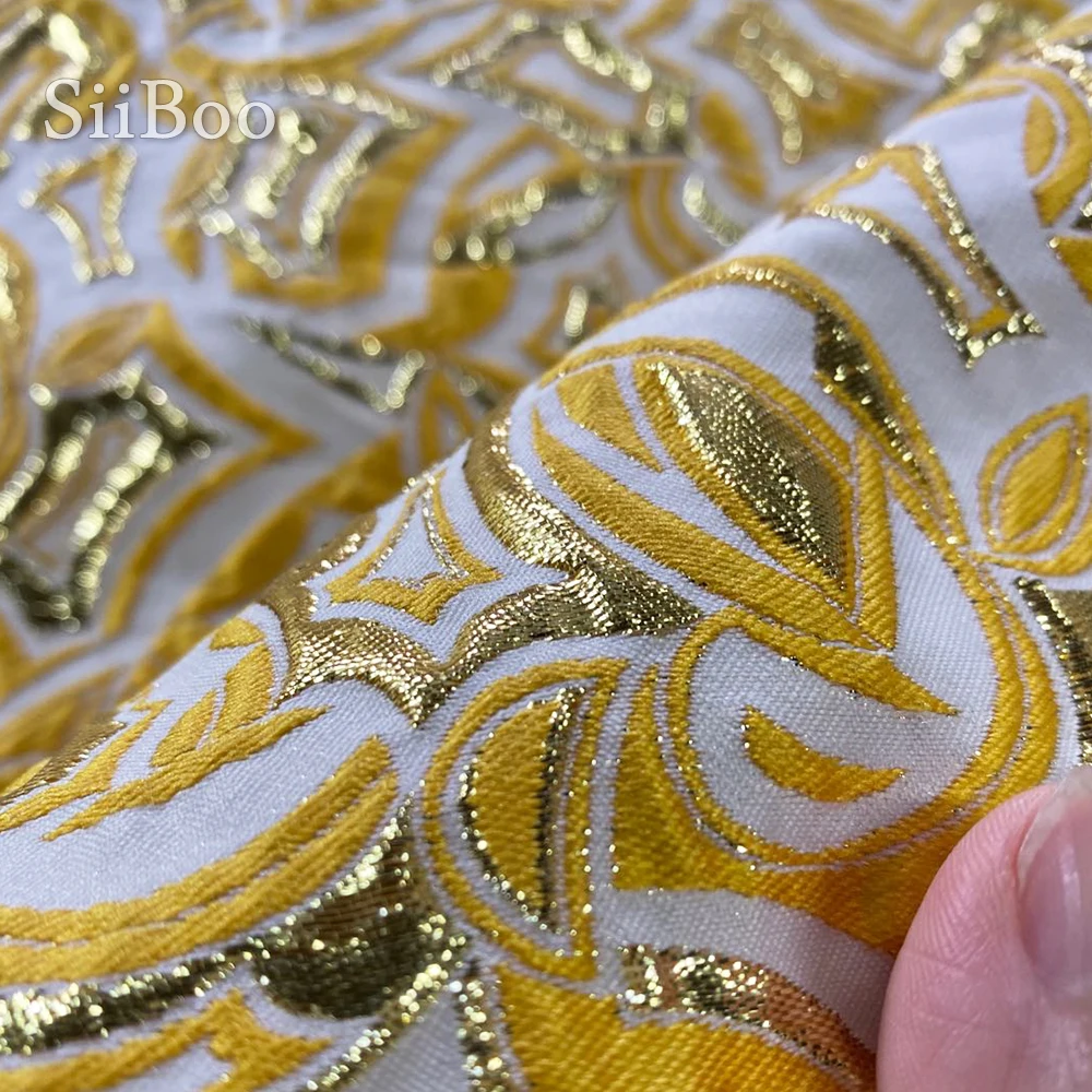 Francija stila luksusa zelta gofrēta metāla žakarda brokāta auduma kleita telas apģērbu tecidos stoffen tissu dzijas SP5538