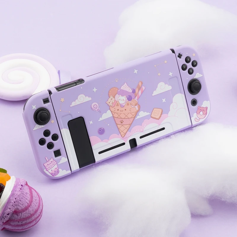 Geekshare Nintendo Slēdzis saldējums Kaķis Karikatūra Violeta Zvaigžņotām debesīm Pasaku Līgas TPU Mīksto Vāciņu Atpakaļ Girp Apvalka Nintend Slēdzis