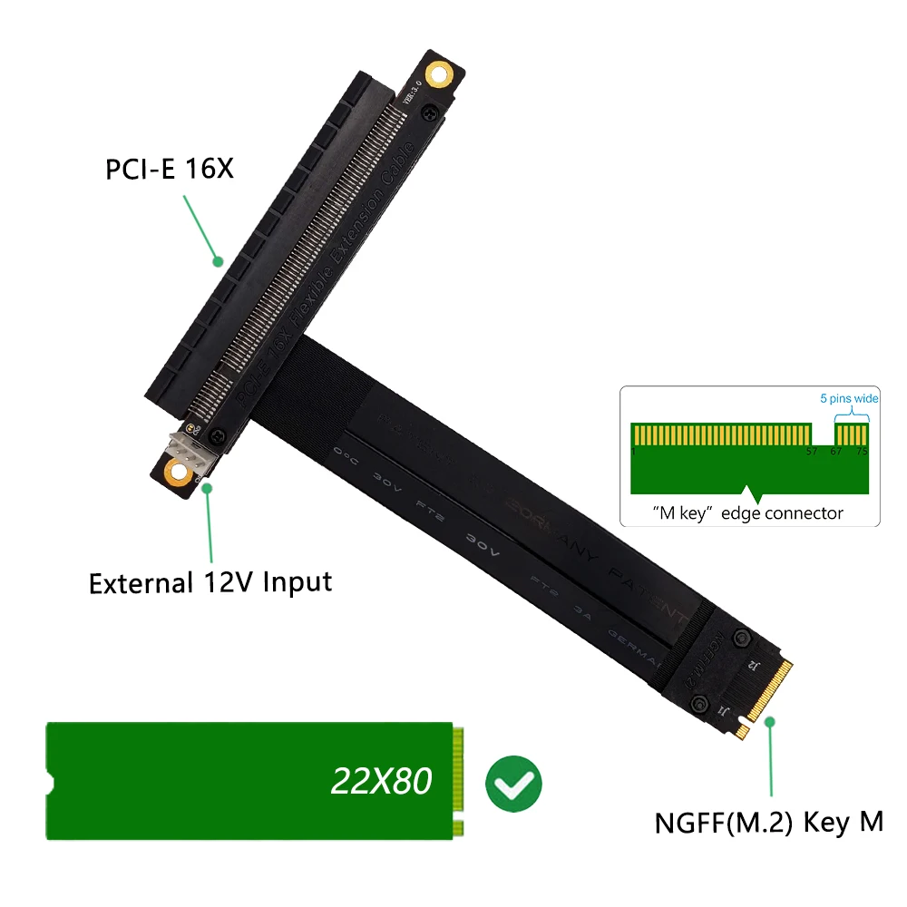 Grafikas pagarinātāja Vads NVME M. 2 uz PCIE x16 Stāvvadu M2 PCI Express Adapteri Kabelis, 20cm Pilnu Ātrumu, Lai Bitcoin Miner Ieguves BTC