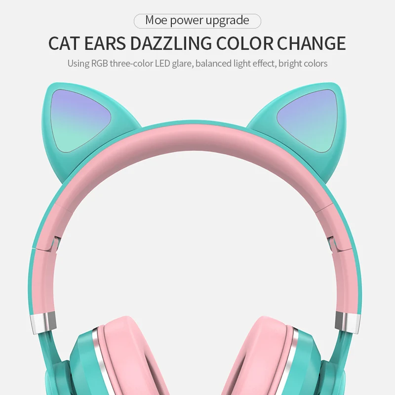 Gudrs Kaķis Bezvadu Austiņas Bluetooth Austiņas ar Mikrofonu, gaismas Salokāms Meitenes Bērniem Cascos Tālruni ipad Mūziku, Basu Casque