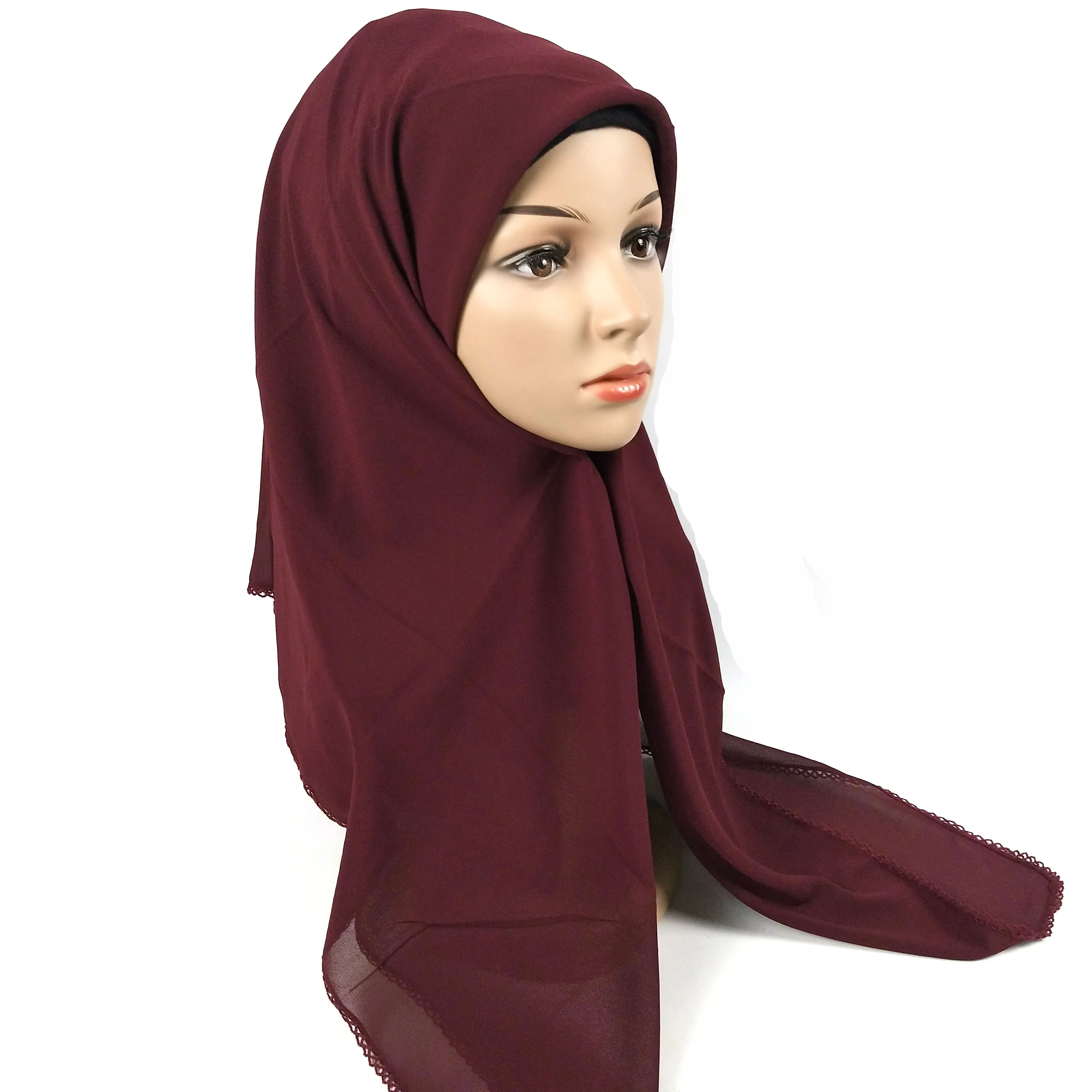 H11 20pcs Augstas kvalitātes laukumā šifona hijab ar mežģīņu malu 145 *145cm wrap šalles sievietēm lakati šalli aptīt ap galvu stiprināmas