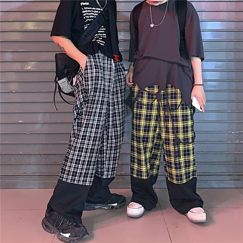 Harajuku Unisex Bikses Pleds Modelis Zaudēt Ilgi Sievietes Vīrieši Elsas Outwear Raibs Bikses Streetwear Hipster Rudens Pāriem Apģērbi