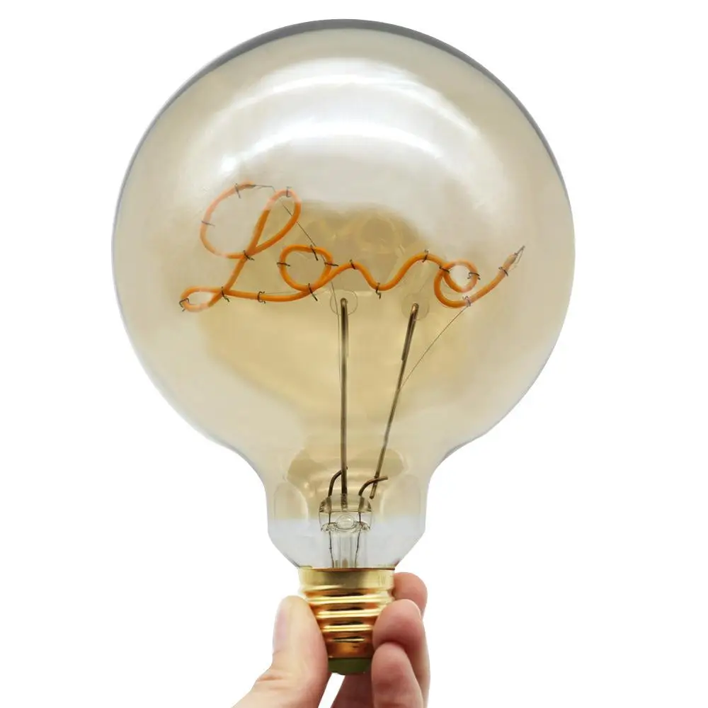 HiMISS Retro LED Mīlestības Vēstuli Lampas G125 Edison Spuldze ar Dzelteno Galss Shell Mājas Apdare