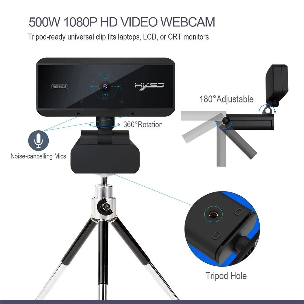 HXSJ S3 5 Miljoni Pikseļu Auto Fokusa Kameru, HD 1080P Kamera, Iebūvēts mikrofons Augstas kvalitātes Video Zvanu Web Kamera DATORU, Klēpjdatoru
