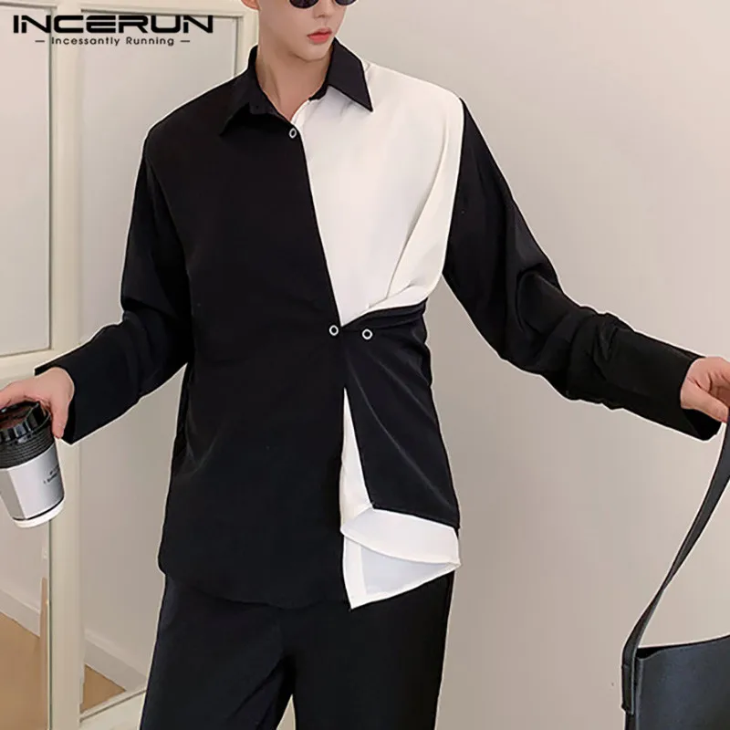 INCERUN Pavasara Vīriešiem Raibs Krekls Atloks ar garām Piedurknēm Pogas Ikdienas Blūze Modes Šiks korejiešu Stilā, Vīriešu Krekli, Streetwear S-5XL