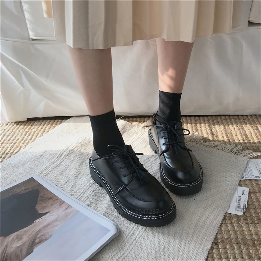 Japāņu Skolā Vienotu kurpes Jk Studentu Kurpes Meitenēm, Sievietēm Kawaii Lolita Maiga Meitene Apaļu Purngalu Platforma Lakādas Kurpes, 4cm