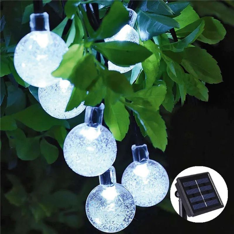 Jaunas 50 10M LED Solārās Lampas Kristāla Bumbu LED String Apgaismojums Ūdensnecaurlaidīgs Pasaku Vainags Āra Dārza Ziemassvētki Kāzu Balts