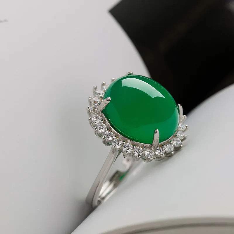Jauni sudraba inkrustēts ar zaļo halcedons regulējams gredzens cēls, elegants unikālu šarmu Ķīniešu sieviešu zīmola rotaslietas