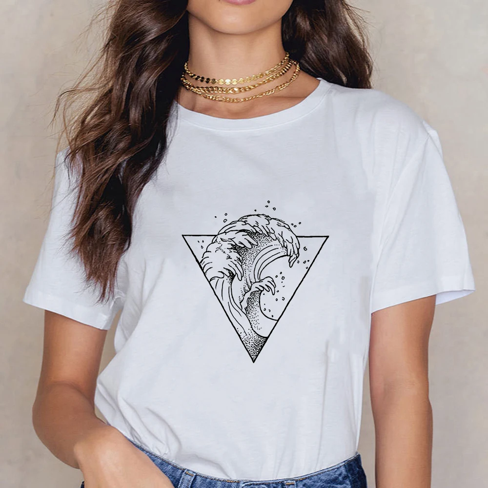 Jauns T-krekls Sieviešu Kalnos Dienu Un Viļņi Vakarā Grafiskais Izdrukāt T krekls Sievietēm Gadījuma Tshirt