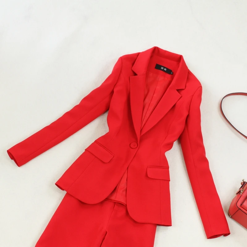 Jaunu 2019 zila sarkana elsas uzvalki, kāzas sieviešu biznesa uzvalki, sieviešu bikšu kostīmi vīriešu Kostīmi, Žakete Biroja Dāma Komplekti