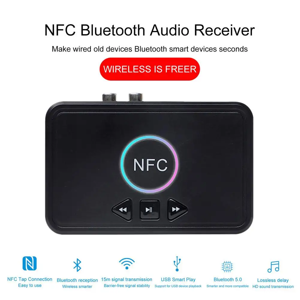 JAUNU Bezvadu Audio Adapteri, NFC Bluetooth 5.0 Uztvērējs AUX 3,5 mm, RCA Ligzda USB Smart Apskates Automašīnas Komplekts ar TV PC Mājās Skaļrunis