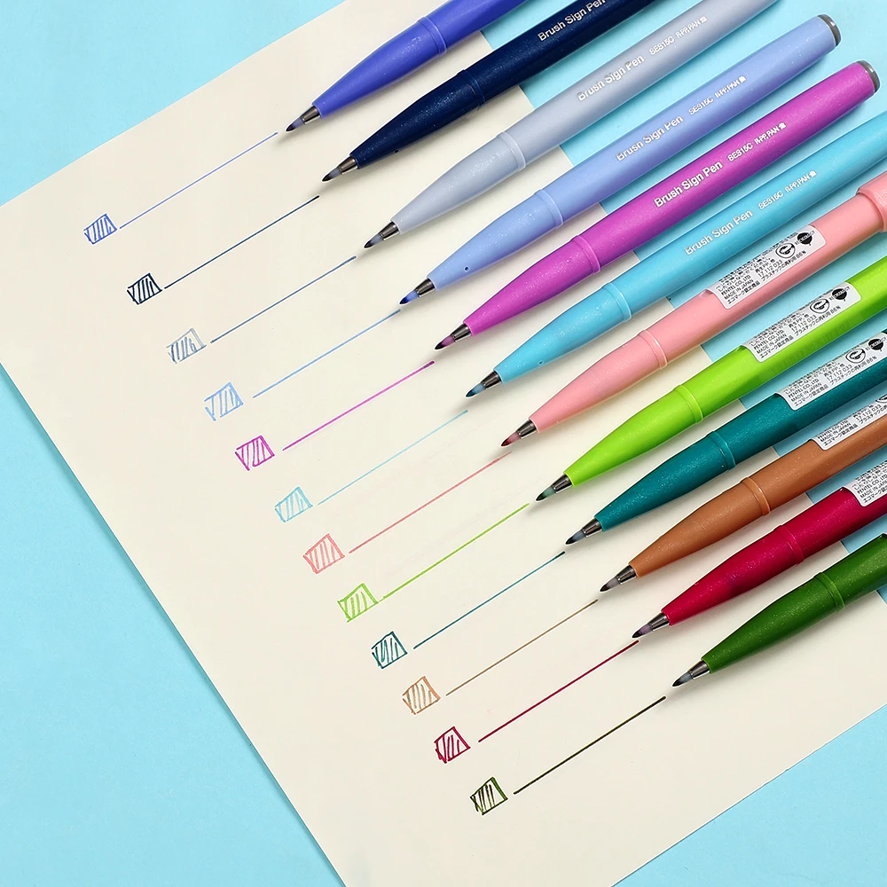 JIANWU 12pcs/uzstāda jaunus krāsu japānā, Pentel zīme otu, pildspalvu Uzplaukt Īpašu pildspalvu Krāsu marķieri, pildspalvas Krāsošanas piederumi