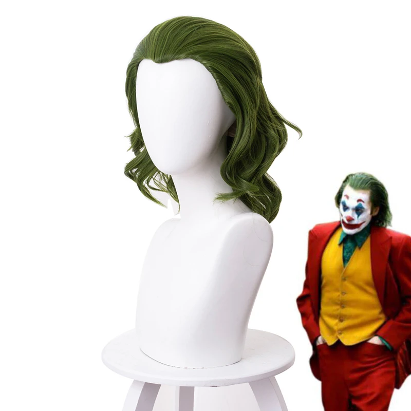 Joker Izcelsmes Filmu Klauns Joker Parūka Cosplay Kostīmu Joaquin Phoenix Arthur Fleck Cirtaini Zaļā Pret Koroziju Izturīgiem Sintētiskiem Matiem