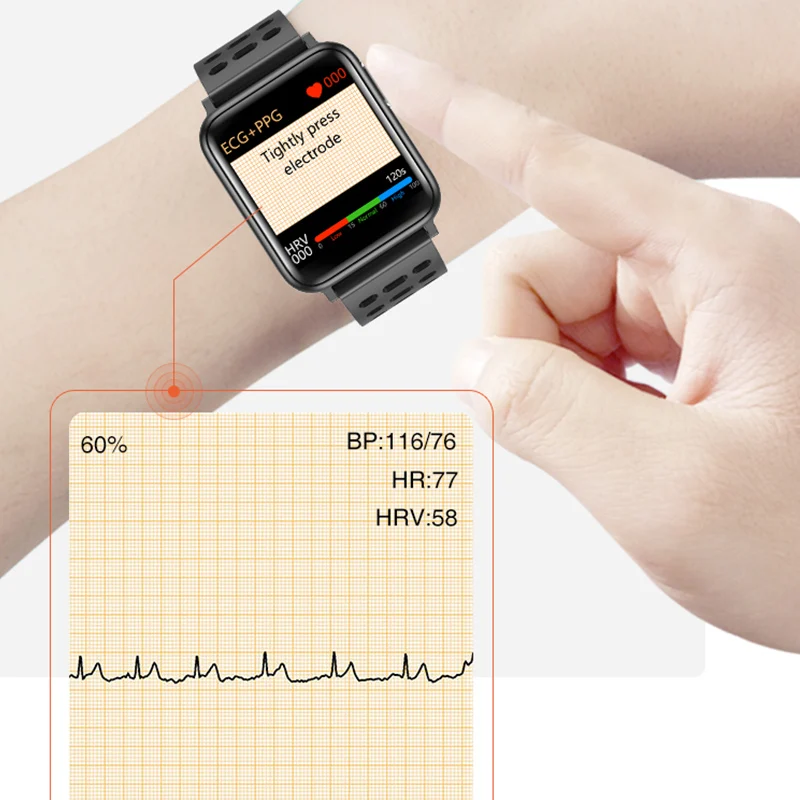 KAIHAI H69 EKG PPG SpO2 HRV fitnesa veselības smart skatīties vīrieši elektronisko asins spiediena mērīšana Sirds ritma monitors smartwatch