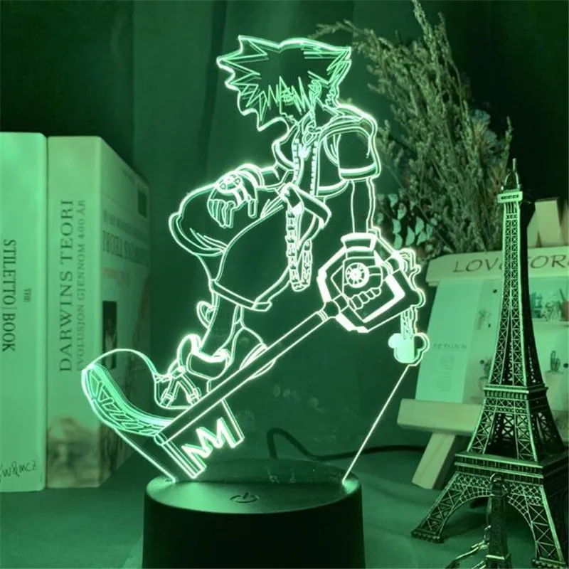 Karaliste Sirdis Sora LED Nakts Gaisma 3D Anime Attēls Lampas Spēle Statuetes Karikatūra Guļamistaba Dekorēšana ēsmas zivtiņu vadi Radošā Apgaismojuma Ziemassvētki