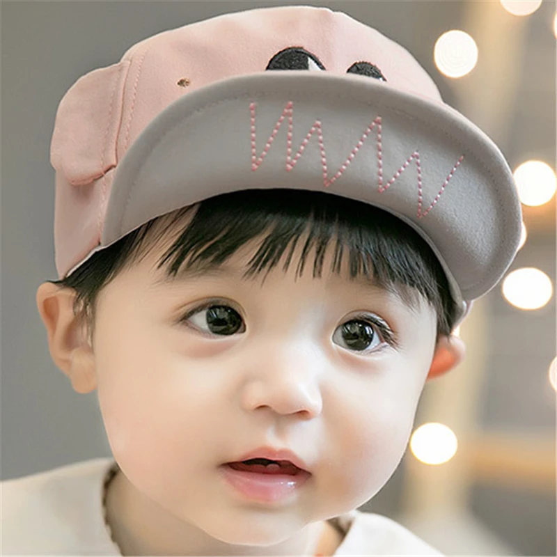 Karikatūra Bērnu Kokvilnas Cepurītes Meitene Zēnu naģene Vasaras Zīdaiņu Saules Cepure Ar 3d Ausis, Acis Modelis Toddler Bebe Topee Beisbola cepure