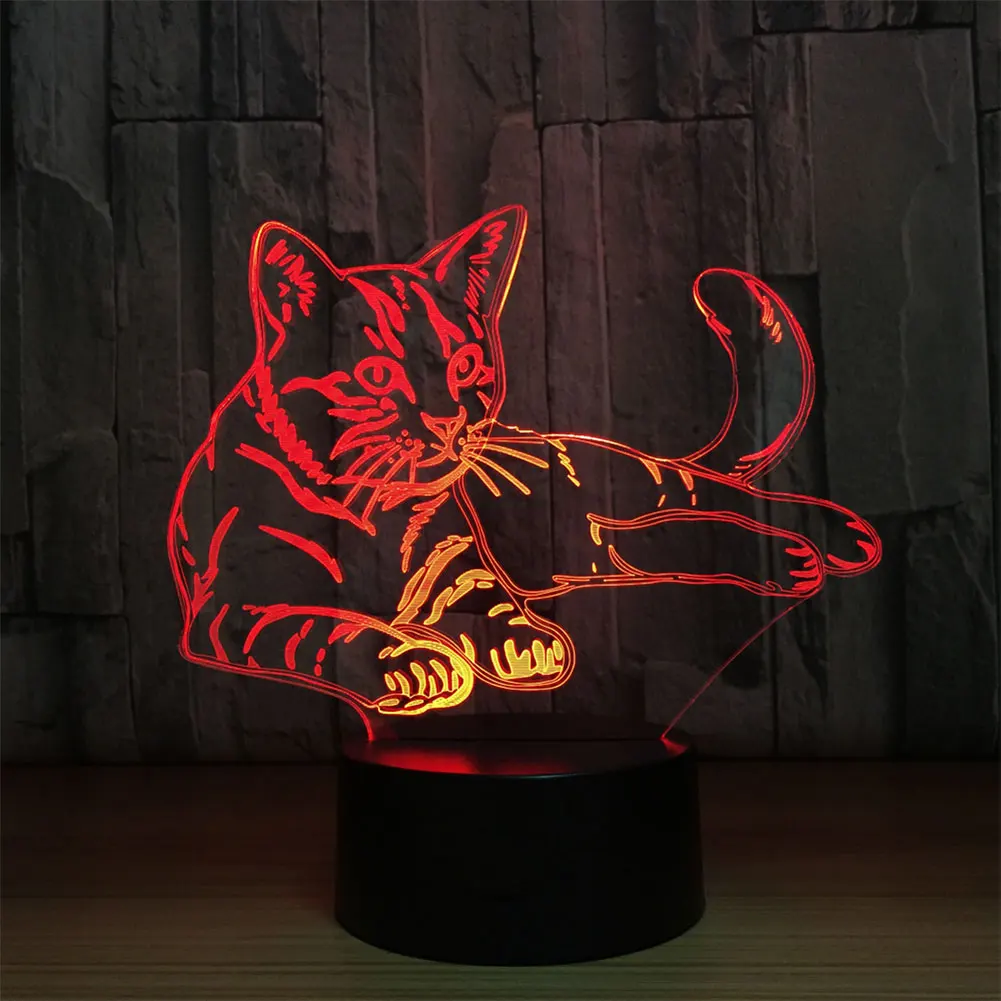 Krāsains Cute Kaķi 3D Ilūziju Galda Rotājumu Dekori Lampas Akrila Touch Switch LED Nakts Gaismas Pārredzamu Lampka Nocna Bērniem Dāvanu