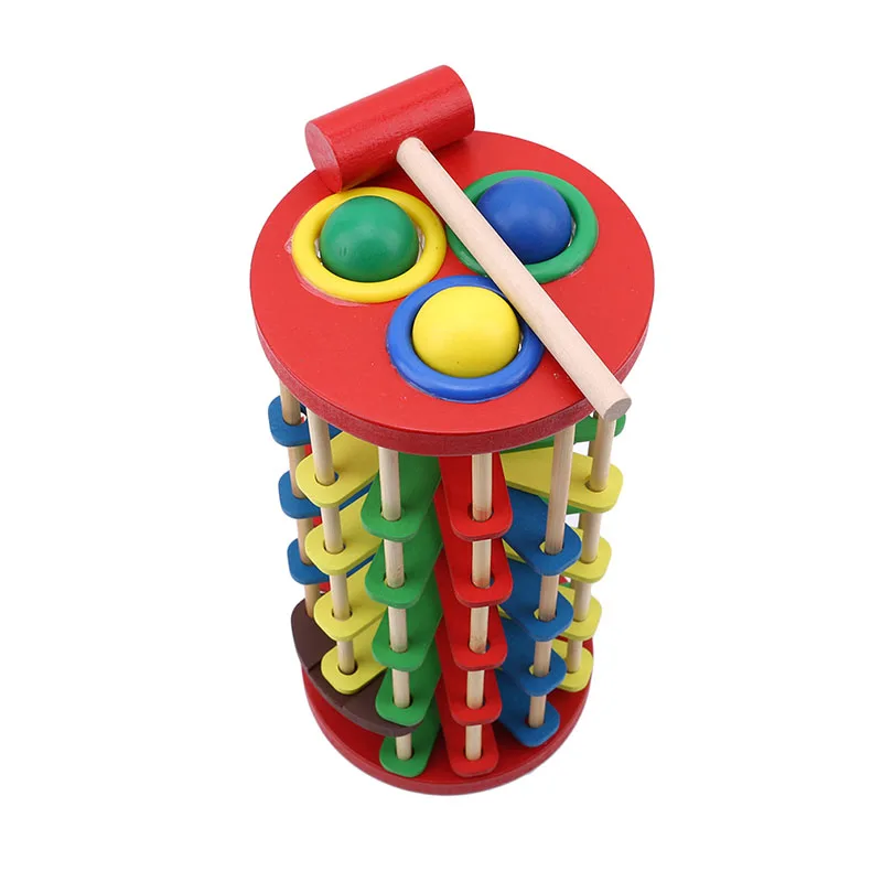 Krāsains Koka Izsist Bumbu Kāpnes Rotaļlieta Roll Koka Tornis Ar Āmuru Intelekta Attīstības Rotaļlietas, Bērnu Bērni Bērniem Dāvanu