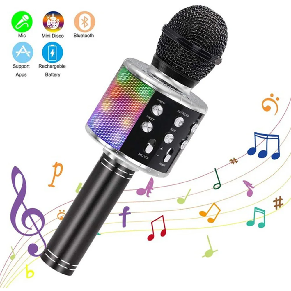 LED Gaismas Bezvadu Bluetooth Karaoke Mikrofons Микрофон Беспроводной Микрофон Караоке Mūzikas Atskaņošana, Dziedāšana, Skaļrunis Spēlētājs