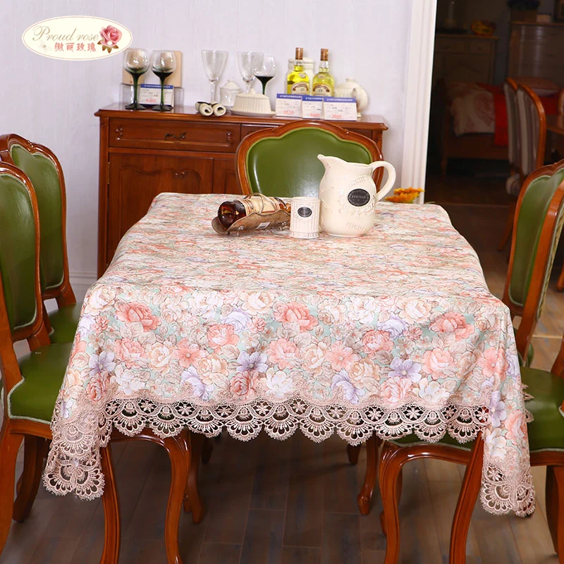 Lepna Roze Pastorālo Mežģīņu galdautu Rectabfular Mājas Dekoru Žakarda Galdauts, Ziedi, Galda segums Modes Kāzu Dekorēšana
