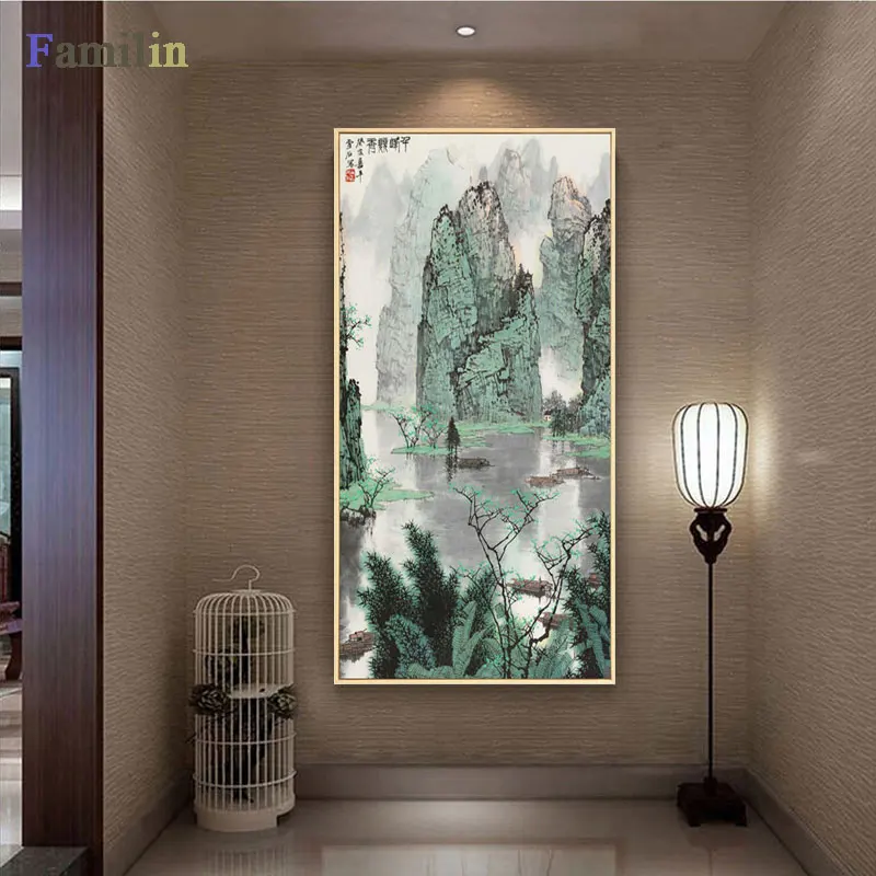 Liels Sienas Mākslas Audekls Izdrukas Ķīnas Kalnu un Upju krāsošana Attēlu, Halle Dzīvojamā Istaba Dekori Audekls Mākslas Plakātu Drukāšana Attēlu