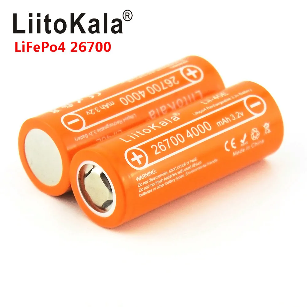 LiitoKala Lii-40E3.2V 26700 4000mAh Lifepo4 Uzlādējamo Bateriju, ņemot vērā saules brīdinājuma gaismas, mikrofoni, Nevis 26650