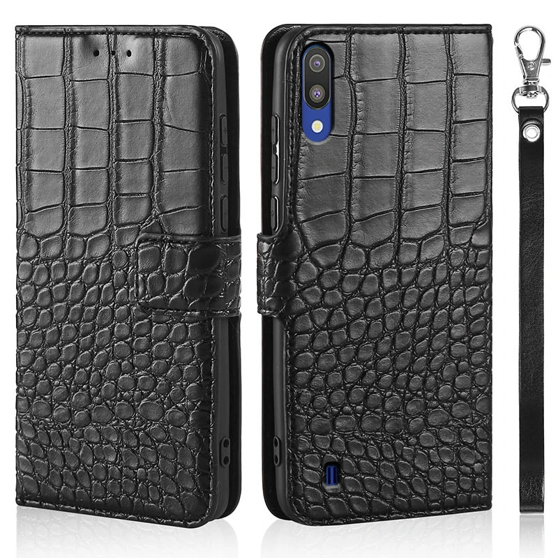 Luksusa Flip Case For Samsung Galaxy A10 2019 10 SM-A105F A105 A105F Vāciņu, Krokodila Ādas Tekstūru Grāmatu Dizaina Tālrunis Coque