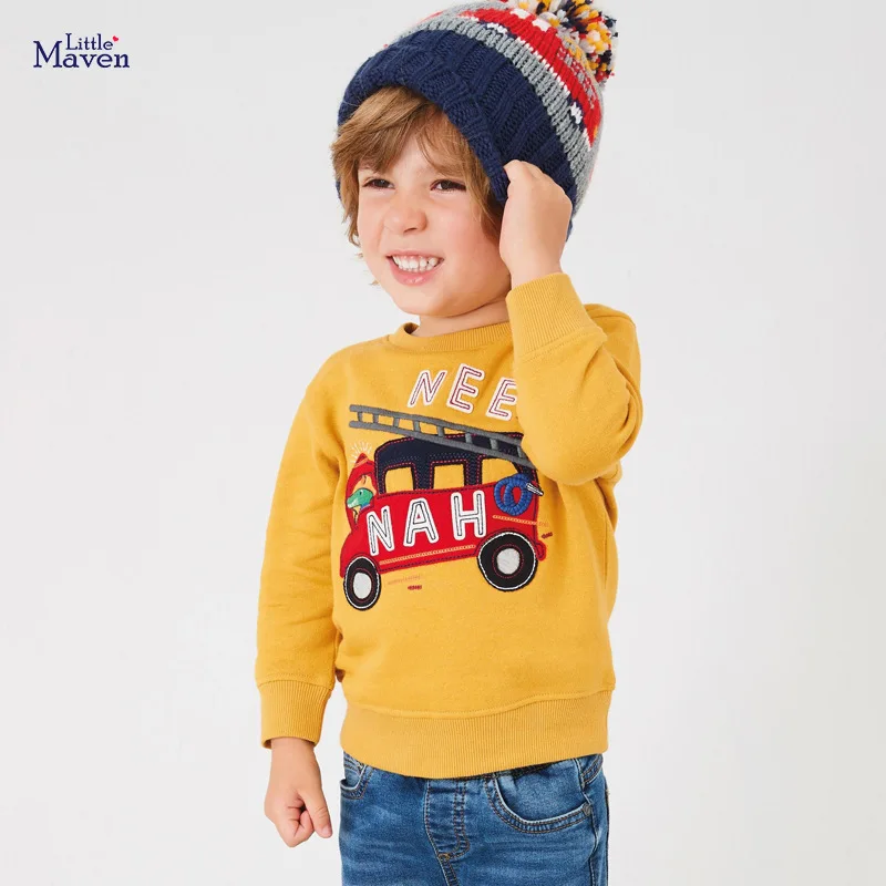 Maz Maven Ziemas Bērni Zīmola Baby Boy Apģērbs Gadījuma Kokvilnas Dzelteno Autobusu Aplikācijas Biezs, Silts Džemperis Toddler Zēnu Drēbes C0353