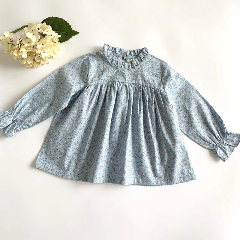 Meitenes Blūze Vintage Ziedu korejiešu Style Long Sleeve Top Toddler Meitene Drēbes Rudens Blūzes 2-7Y