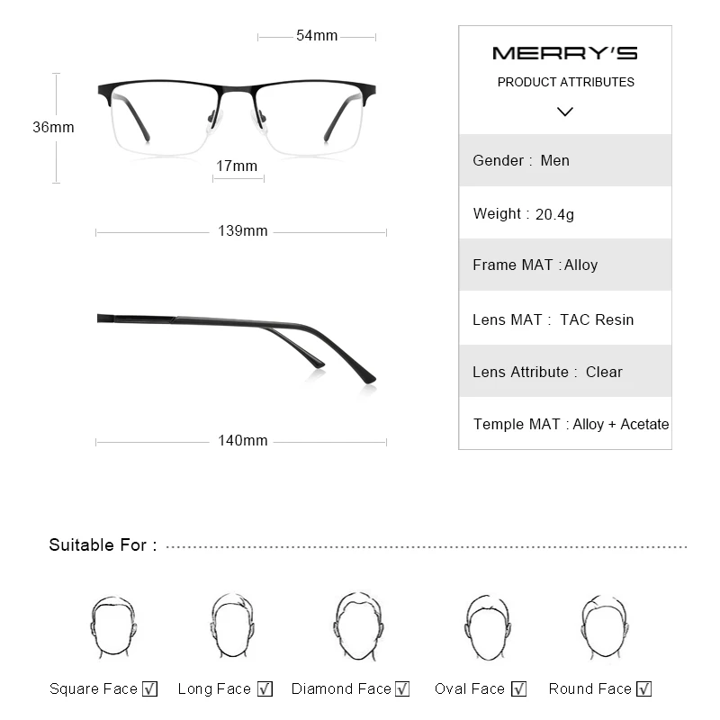 MERRYS DIZAINA Sakausējuma Brilles Rāmis Vīriešu Laukumā Tuvredzība Recepšu Brilles Rāmji Pusi Loka Optisko Vīriešu Briļļu S2102