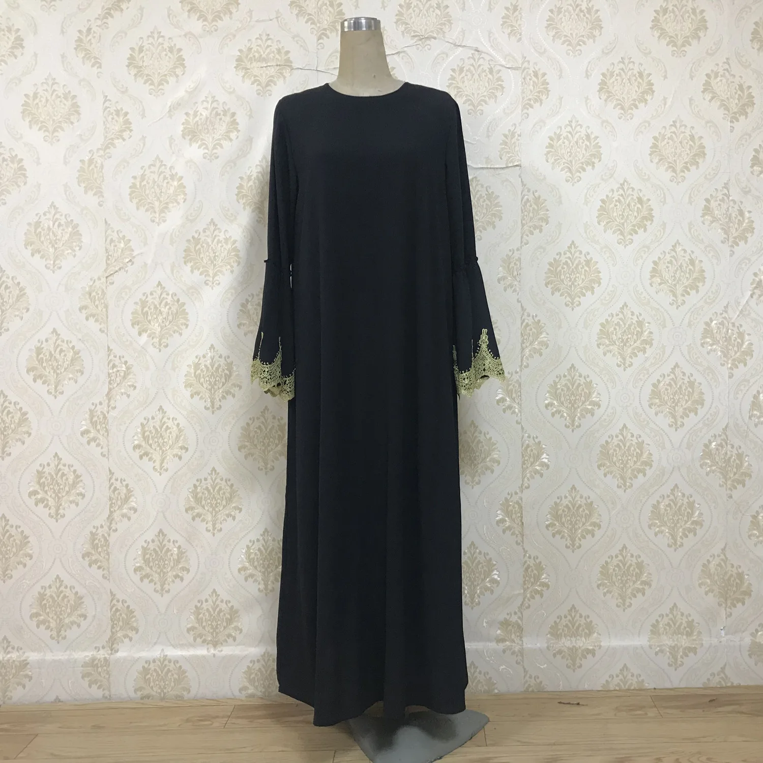 Musulmaņu turku Kaftan Abaya Kleita Sievietēm Izšūtām Mežģīnēm-up Ilgi Drēbes Taures Kimono Piedurknēm Islāma Apģērba Cafan Hijab Kleitas