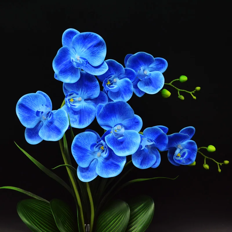 Mājas Apdare Blue 9 Led Phalaenopsis Pot Lampas 50cm mākslīgo ziedu nekustamā touch Orhideju lateksa Bonsai Lampas Kāzu Dekori