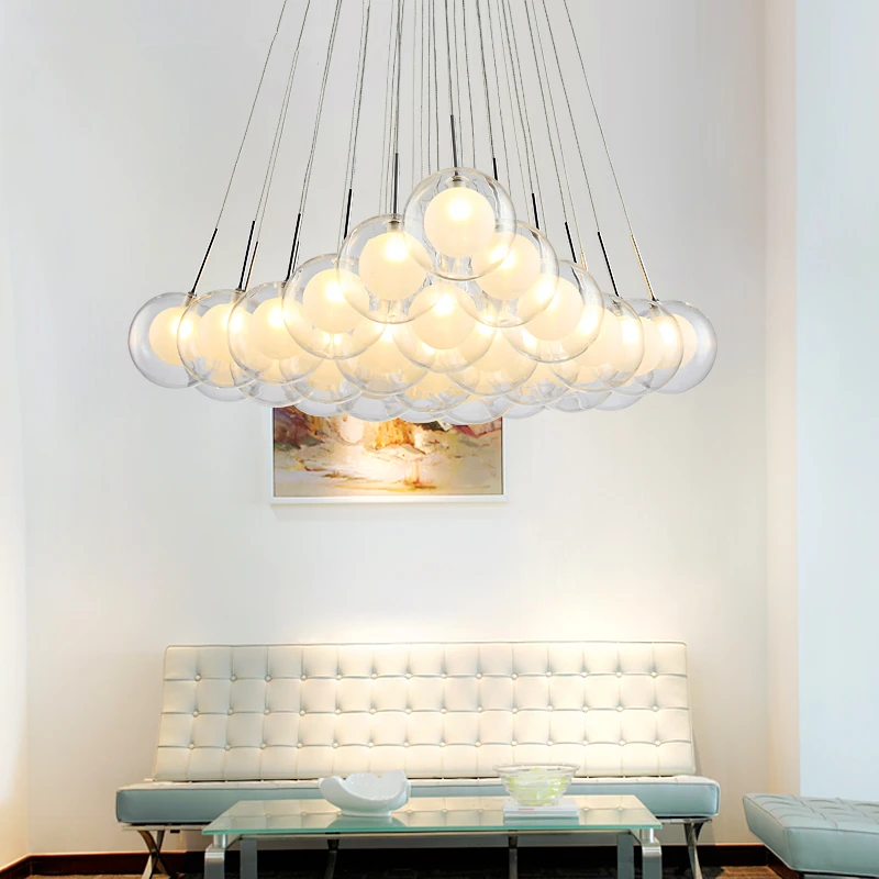 Mūsdienu LED lustras apgaismojums dzīvojamā istabā karājas gaismas ēdamistaba mājās ķermeņi Ziemeļvalstu guļamistaba Stikla bumbu kulons lampas