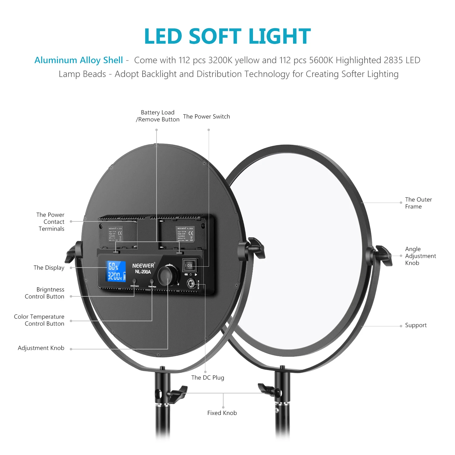 Neewer Kārta LED Panelis Video Apgaismojums ar 2.4 G Bezvadu Tālvadības pults, Ultra Plānas Studijas Gaismas, 10.6 Collu Regulējamas, Bi-color 3200-5600K