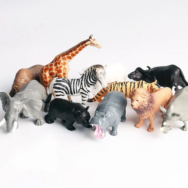 Oenux 12PCS Āfrikas Savvaļas Dzīvniekiem Simulācijas Lauva Brūnais Lācis Žirafe Tiger Modeļa Darbības Rādītāji PVC Miniatūru Kolekciju Rotaļlietas, Dāvanu