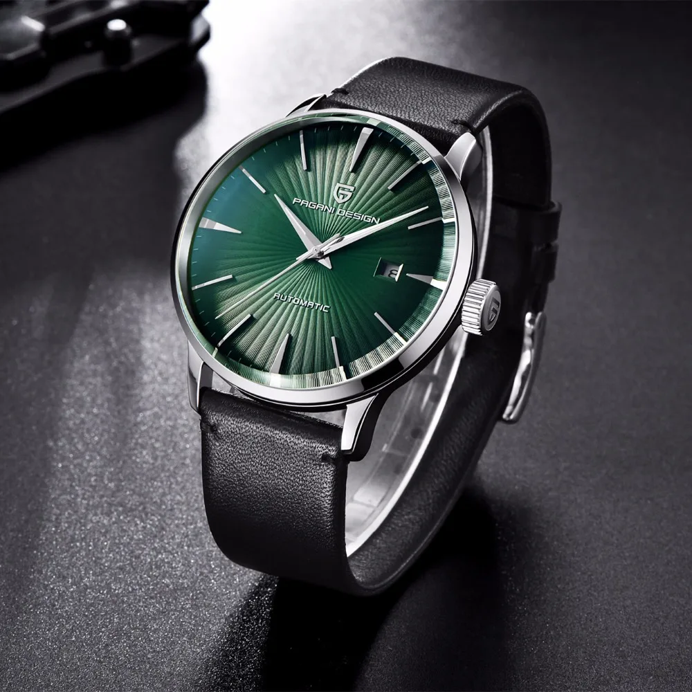 PAGANI DIZAINA Jaunas Zaļās Vīriešu Pulkstenis Ūdensizturīgs Automātisko, Mehāniskās rokas pulksteņi Vīriešu Tērauda Ādas Watchband Skatīties reloj hombre
